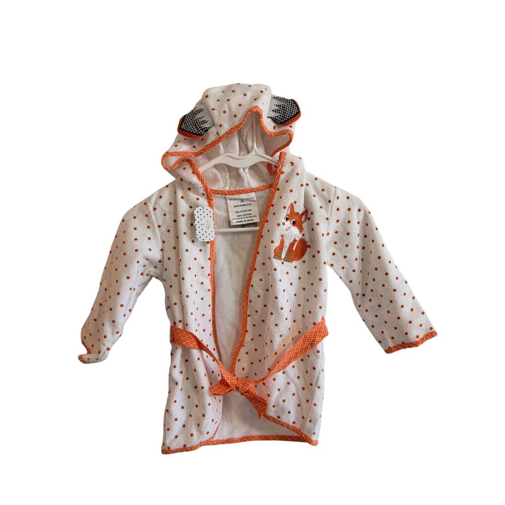 MacKenzie Childs NWT Fox Print Bath Robe Sz 2T 100% Cotton White Orange